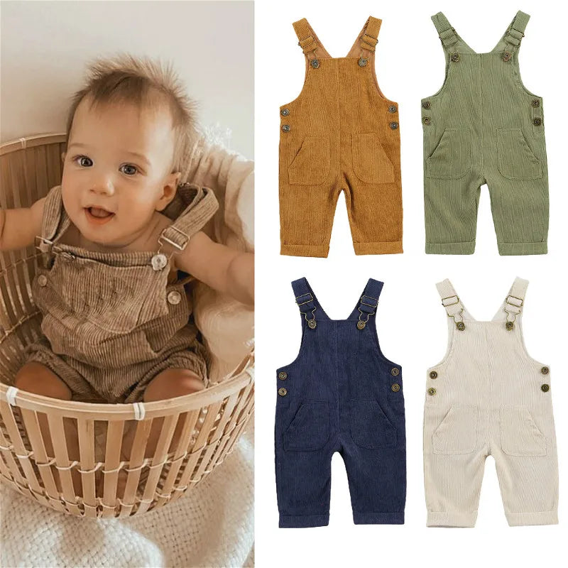 Corduroy Overalls with Straps & Pockets
