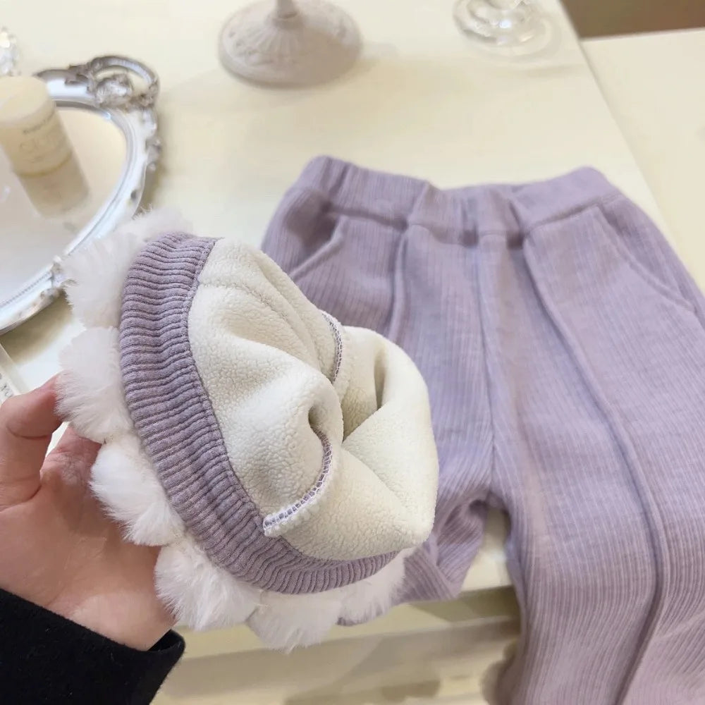 Purple Sweet and Cute Knitted Sweater & Velvet Pants Two Piece Set