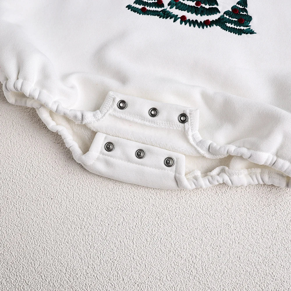 Christmas Fur Lining Bodysuit Christmas Tree Embroidery With Hat