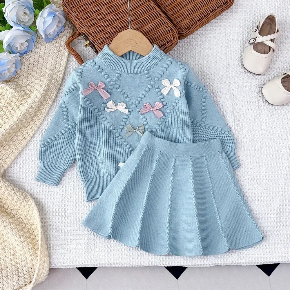Comfortable Bow Sweater & Skirt Set