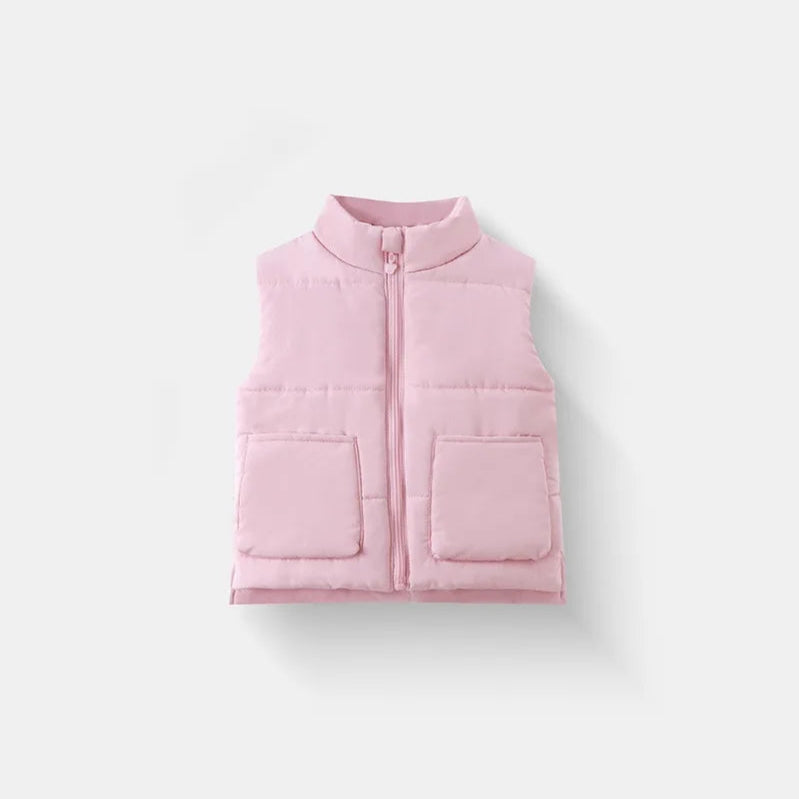 Pink puffer vest on a white background