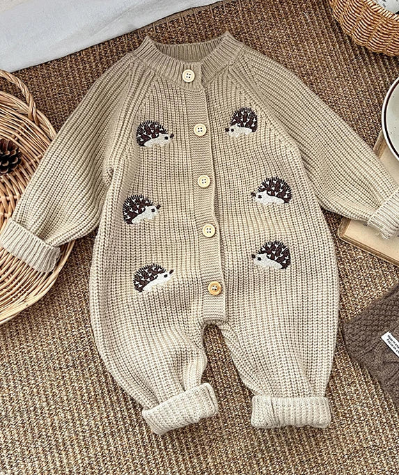 Soft Knit Hedgehog Embroidery Baby Romper