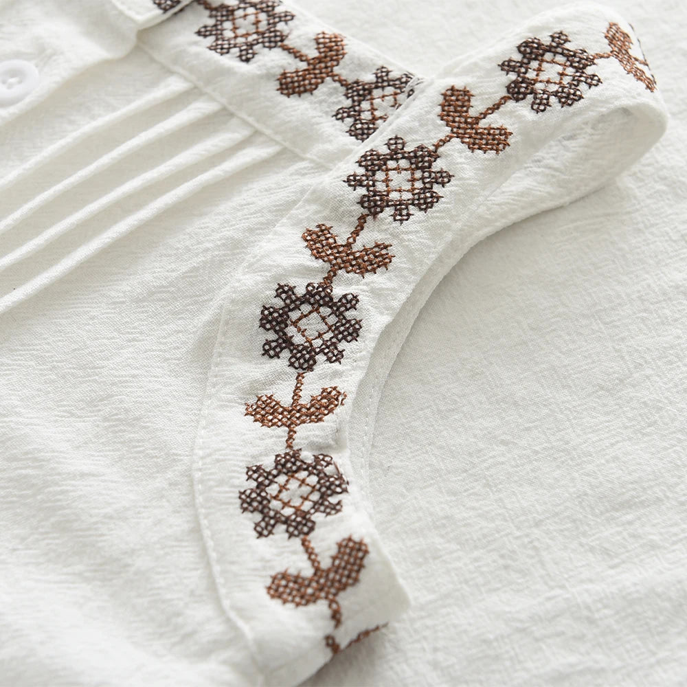 Cotton Embroidered Vest Top & Wide-Leg Pants Set