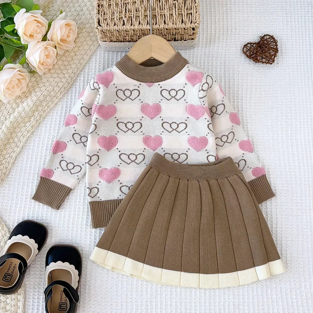 Love Top & Pleated Skirt Two-Piece Set