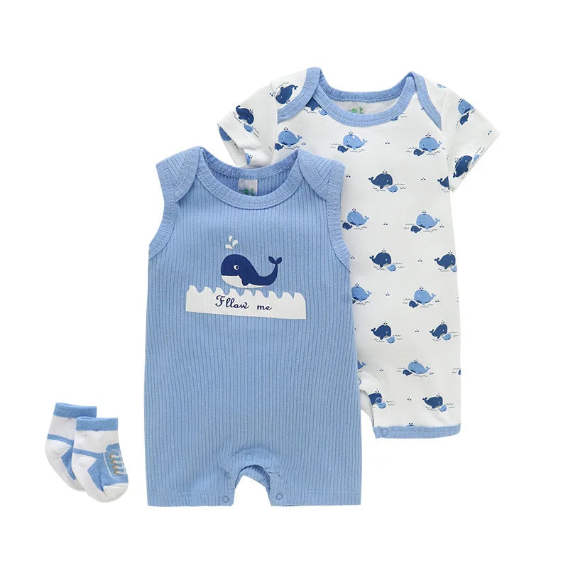 Whale Soft Cotton 3-Piece Animal Romper Set