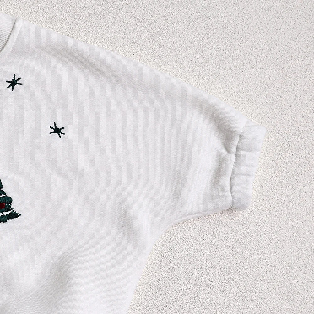 Christmas Fur Lining Bodysuit Christmas Tree Embroidery With Hat