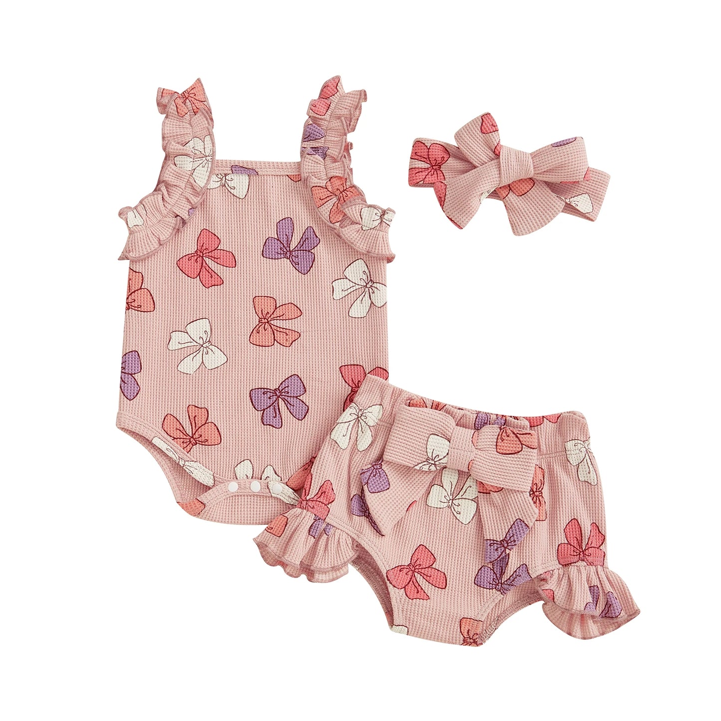 Sleeveless Romper With Bow & Ruffled Shorts