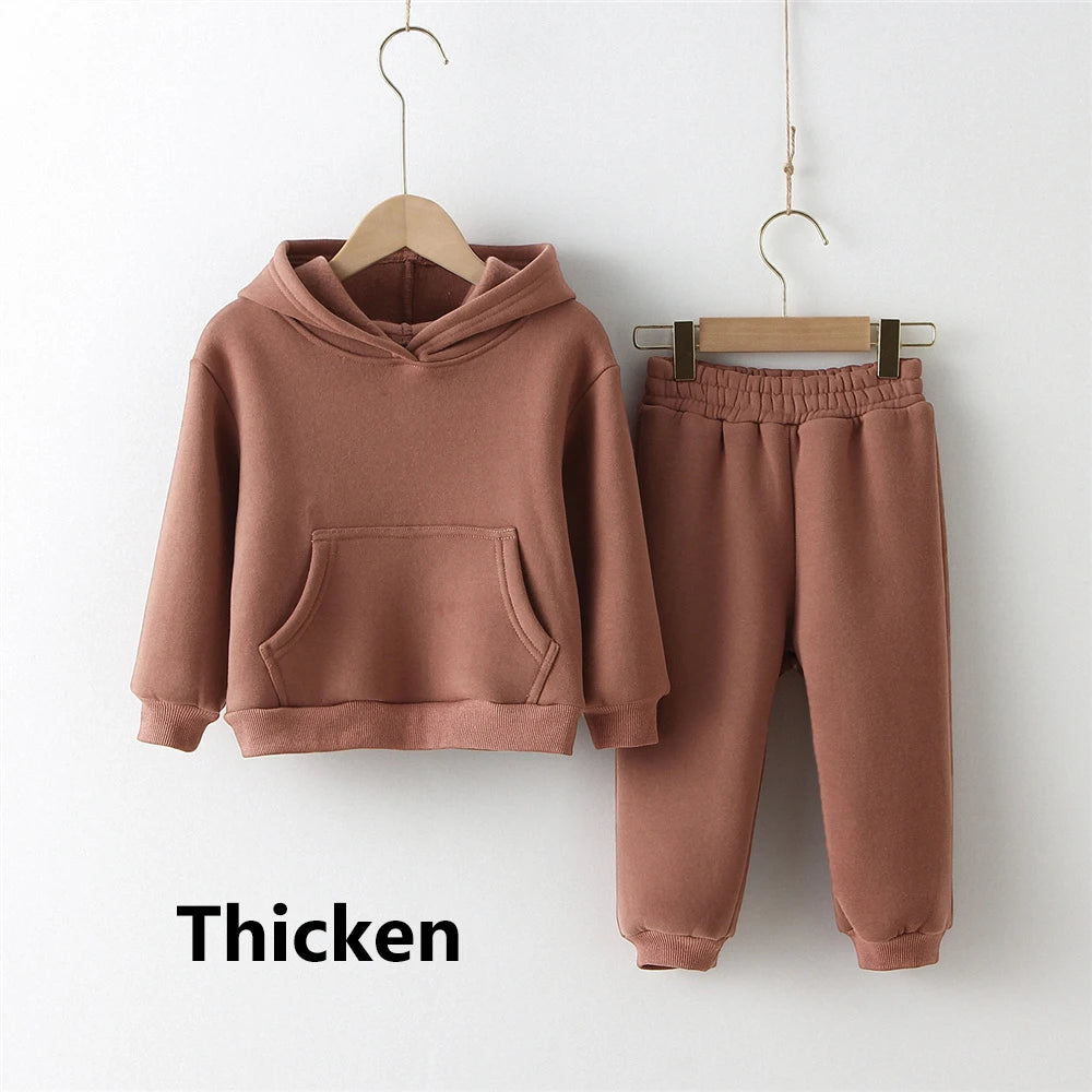 Fleece Pullover Hooded Top And Matching Pants Set