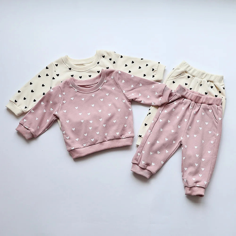 Heart Print Baby Hoodie & Pants Set