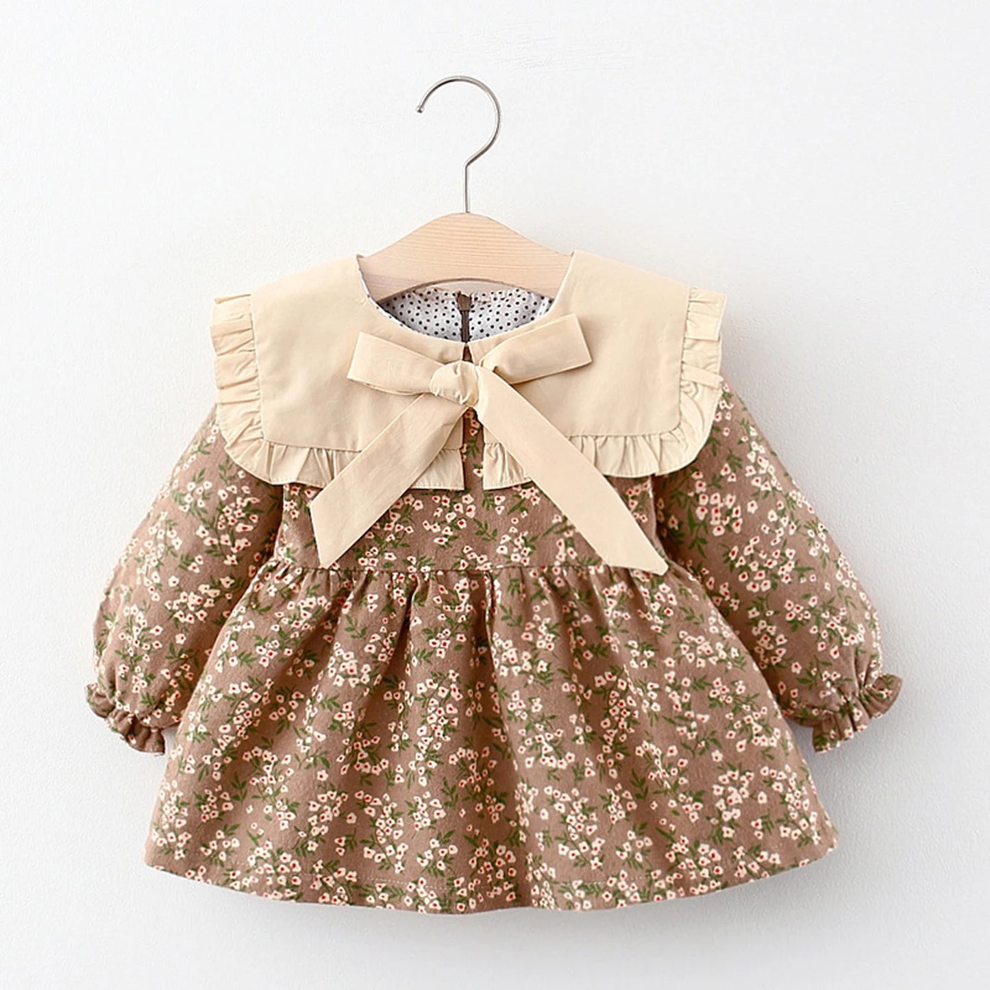 Charming Floral Bow Collar Dress
