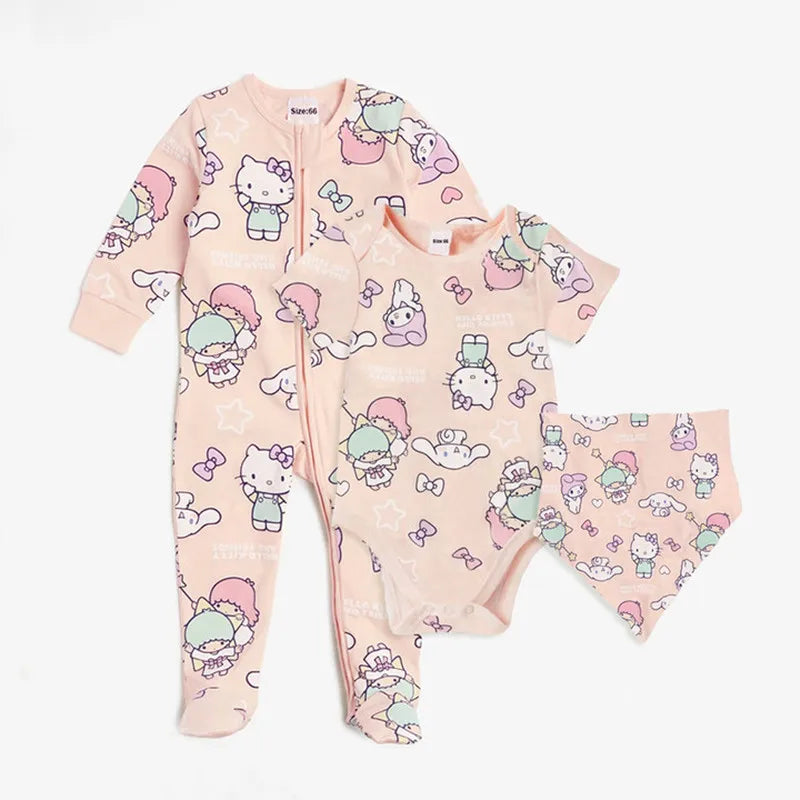 3Pcs Cotton Baby Rompers & Bib Set