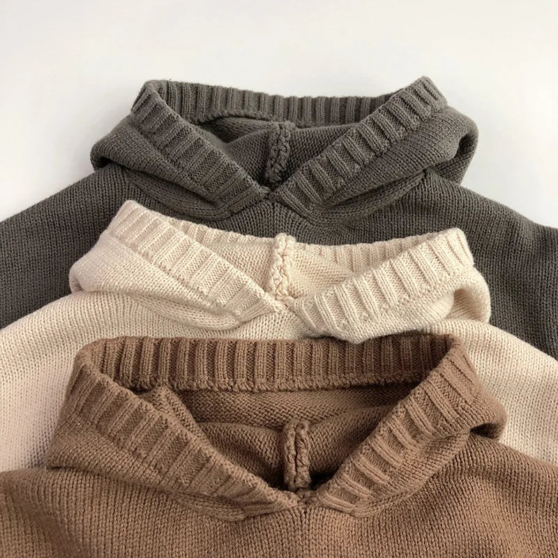 Cozy Hooded Knit Soft Cotton Pullover