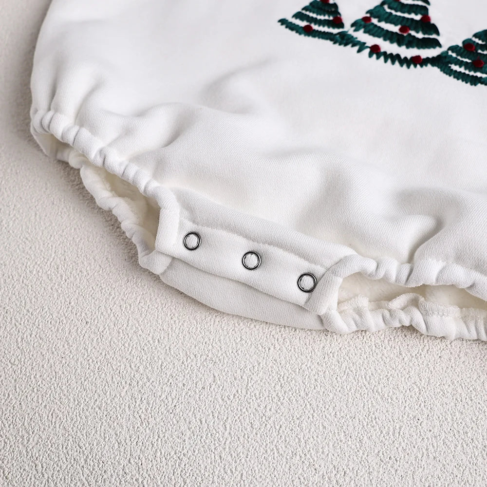 Christmas Fur Lining Bodysuit Christmas Tree Embroidery With Hat