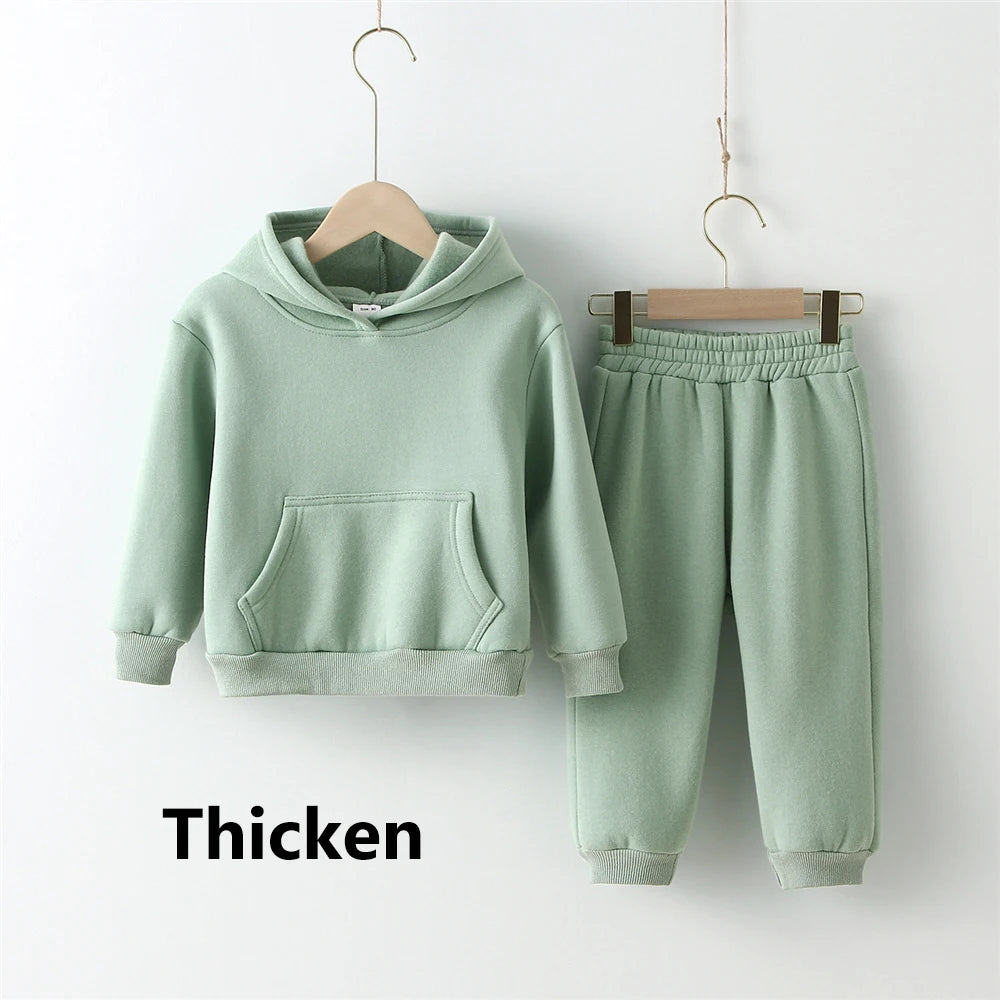 Fleece Pullover Hooded Top And Matching Pants Set