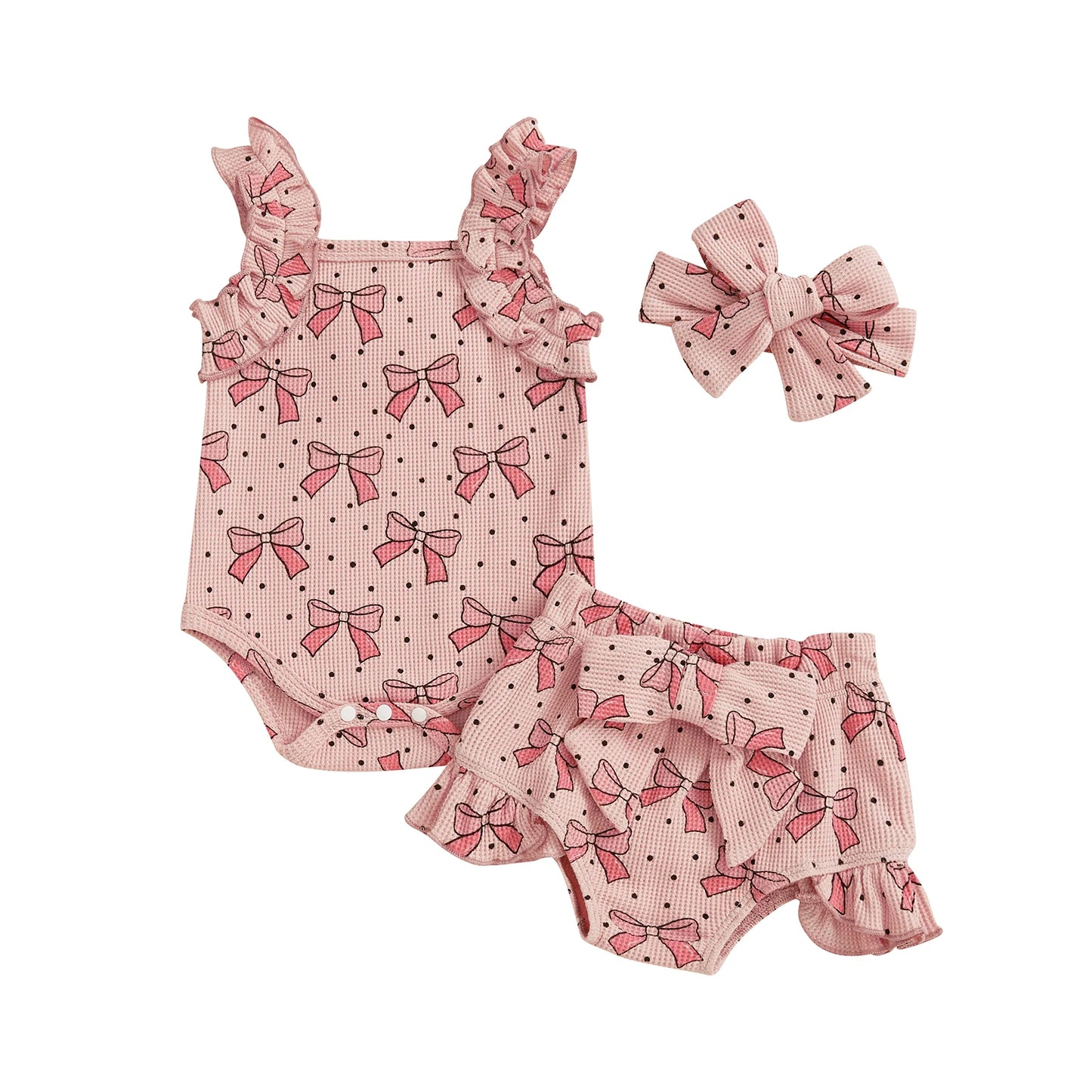 Sleeveless Romper With Bow & Ruffled Shorts