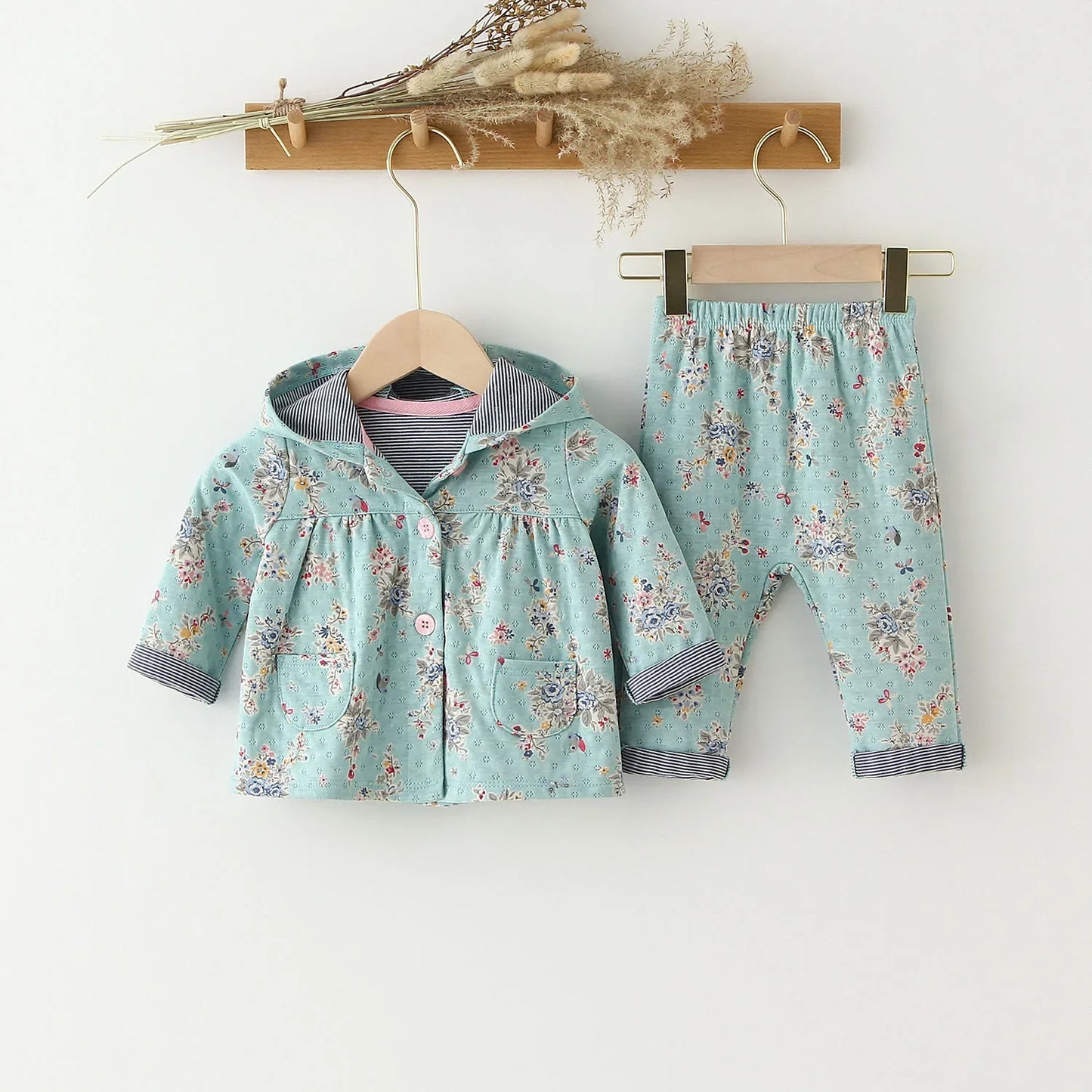 Hooded Knit Coat and Matching Pants Set