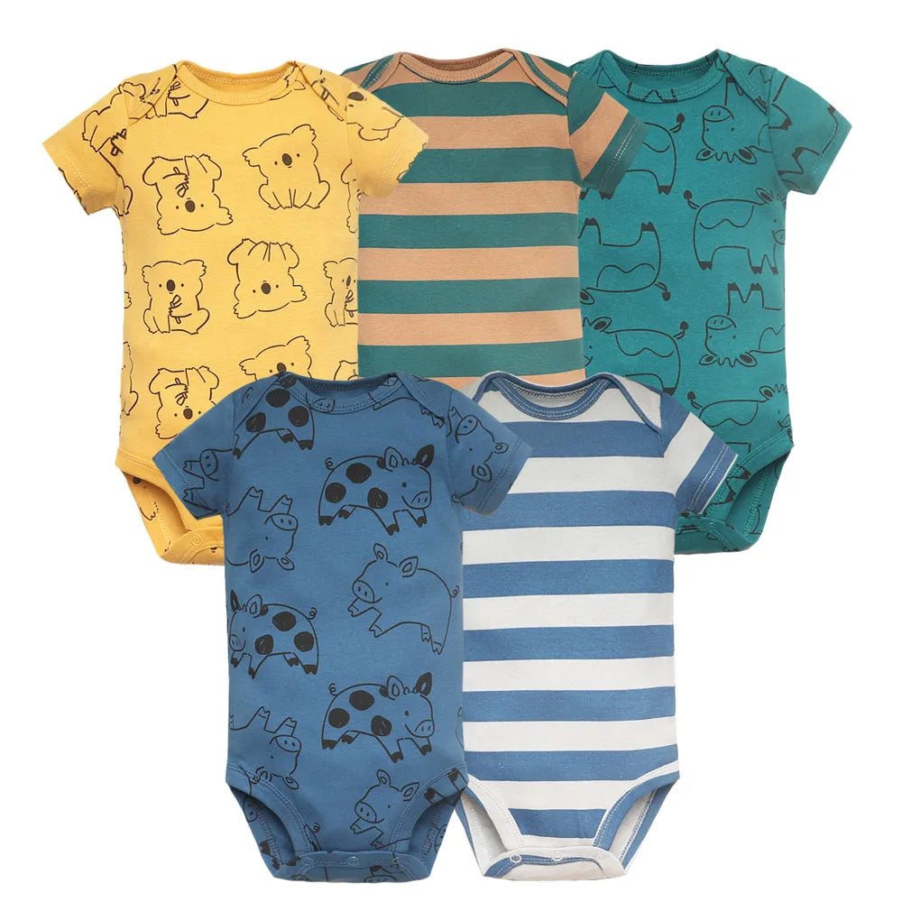 100% Cotton Cartoon Bodysuit Set (5pcs)