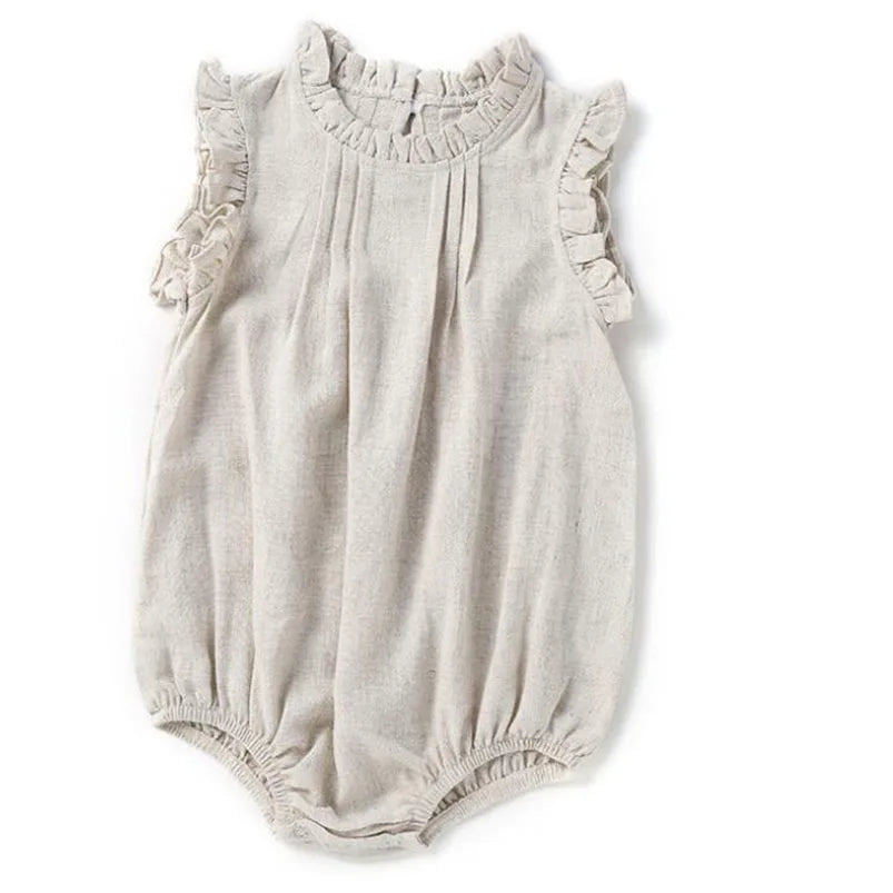 Vintage Ruffle Lace Baby Romper – Cotton Linen Bodysuit