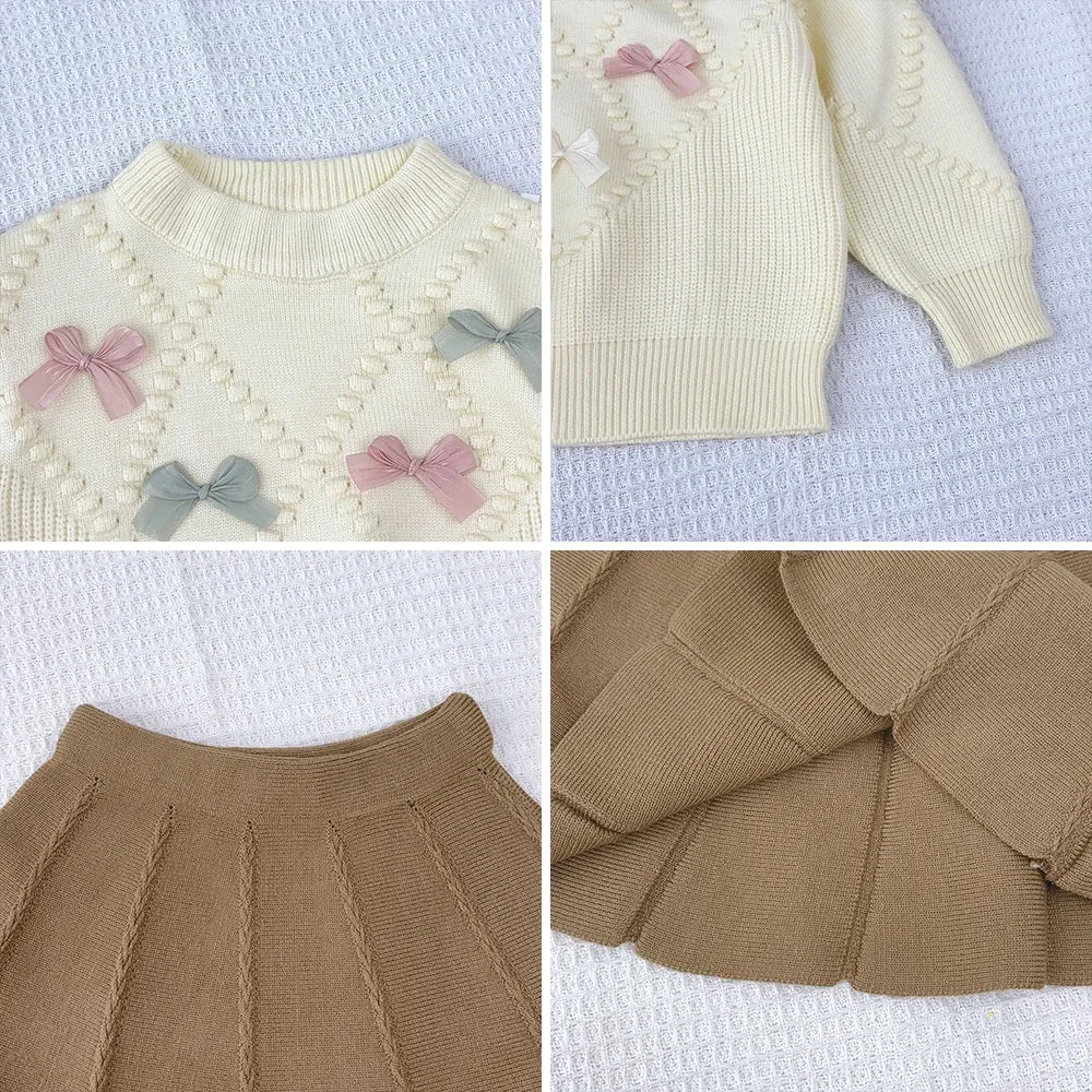 Comfortable Bow Sweater & Skirt Set