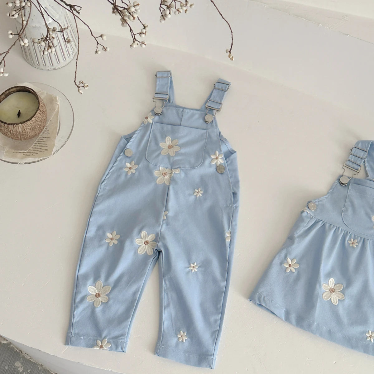 Baby Suspender Pants Flower Embroidery Loose Overalls