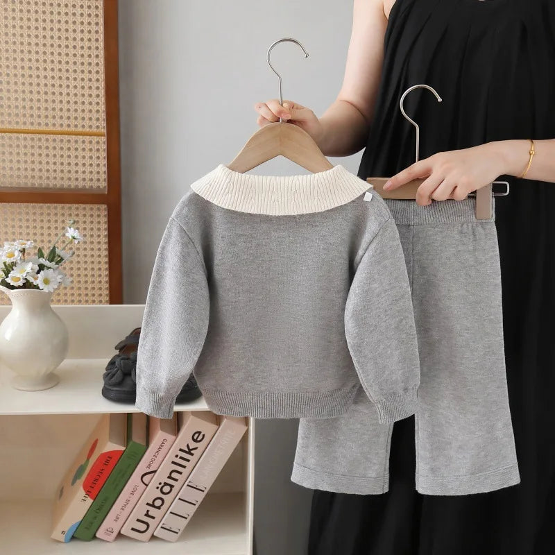 Knitted Polo Shirt And Straight Pants Set