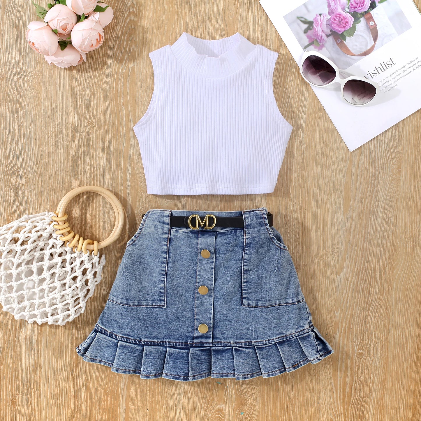 Vest Top & Denim Skirt Set