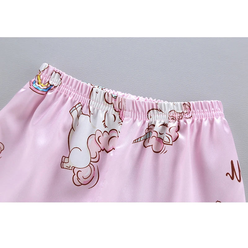 Pink Satin Unicorn Girls Pyjamas Set