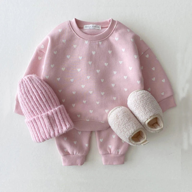 Heart Print Baby Hoodie & Pants Set