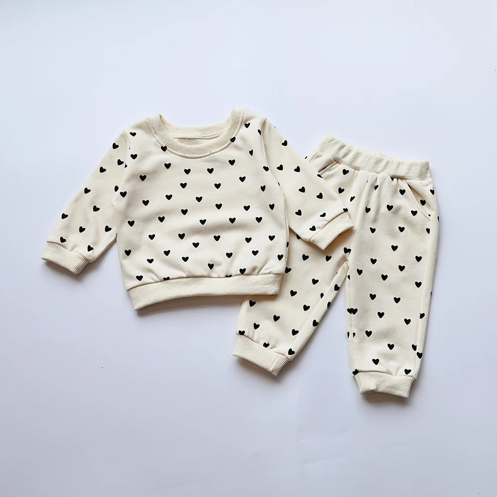 Heart Print Baby Hoodie & Pants Set