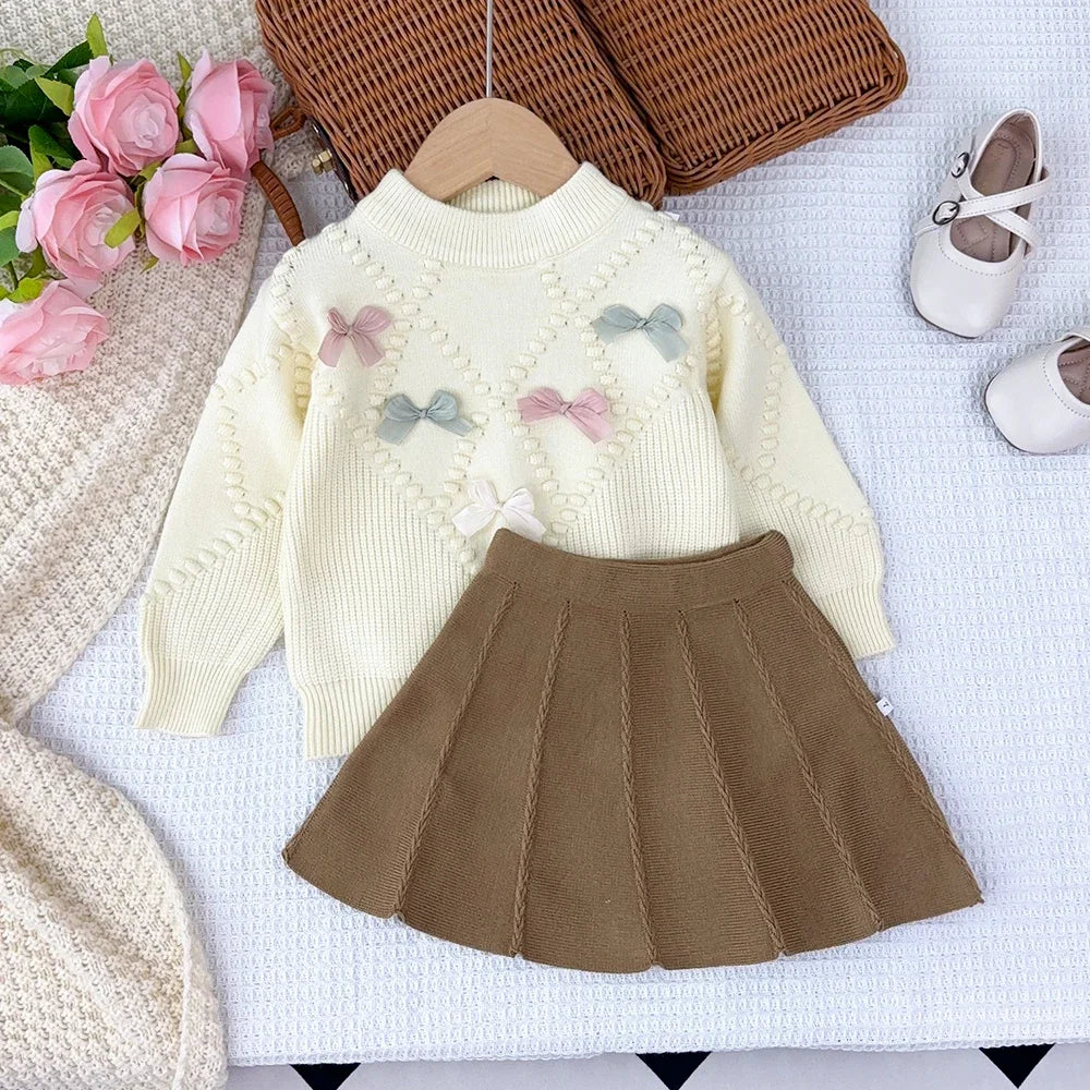 Comfortable Bow Sweater & Skirt Set
