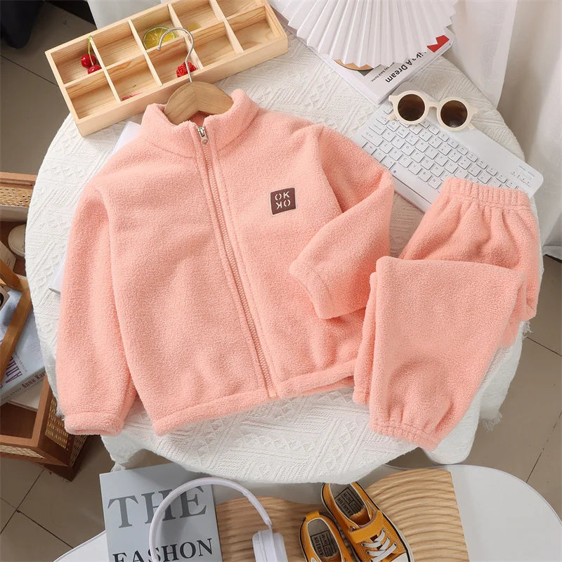 Warm Freece Plush Thickened Cardigan Top & Pants Set