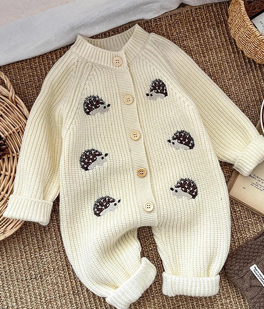 Soft Knit Hedgehog Embroidery Baby Romper