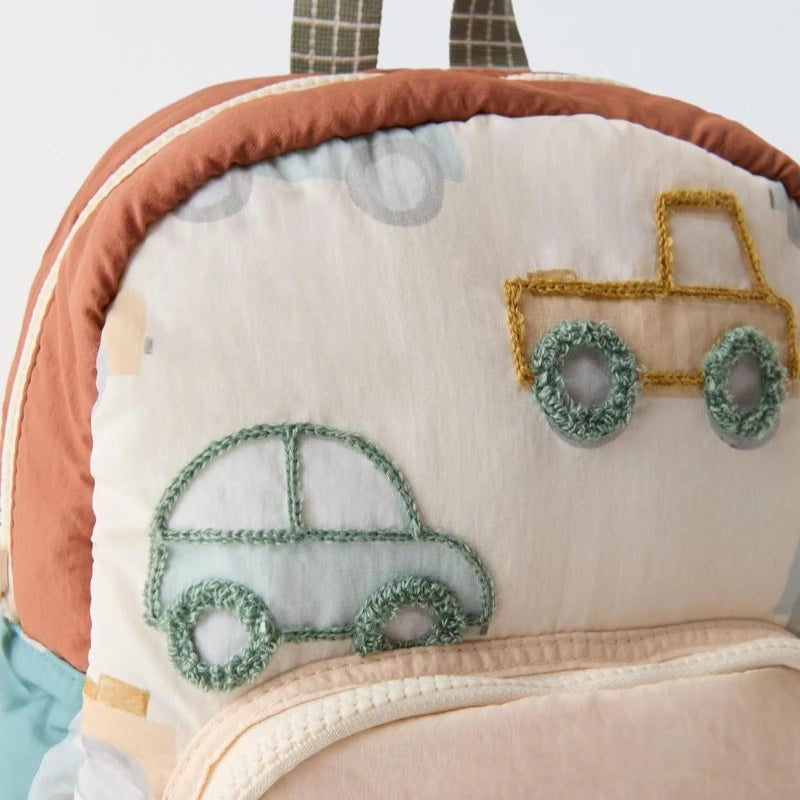 Car Embroidery Kids' Backpack – Multifunctional & Fashionable!