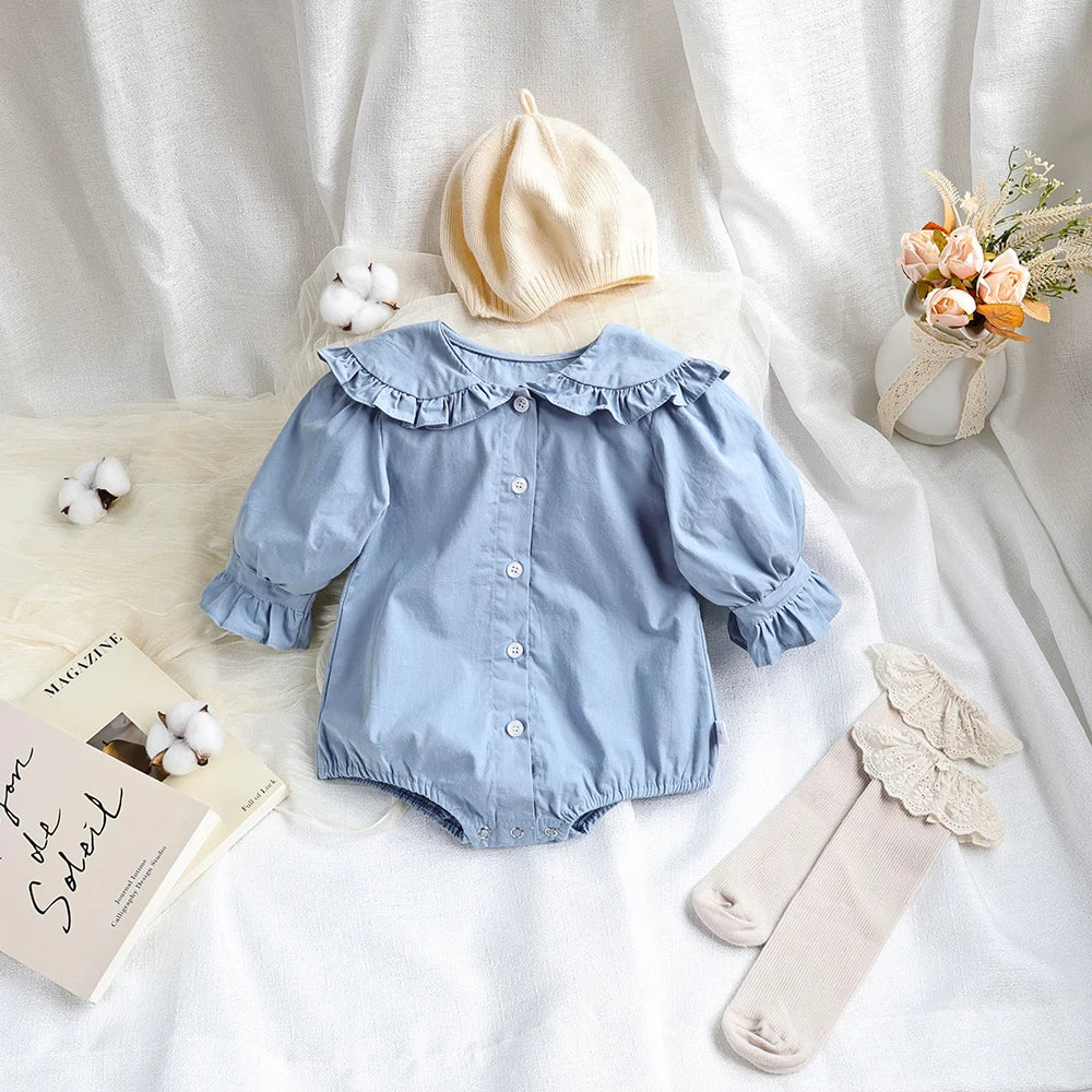 Peter Pan Collar Girls Bodysuit With Ruffle Sleeve