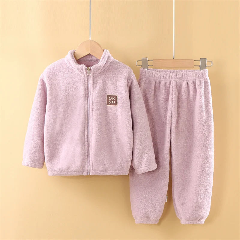 Warm Freece Plush Thickened Cardigan Top & Pants Set