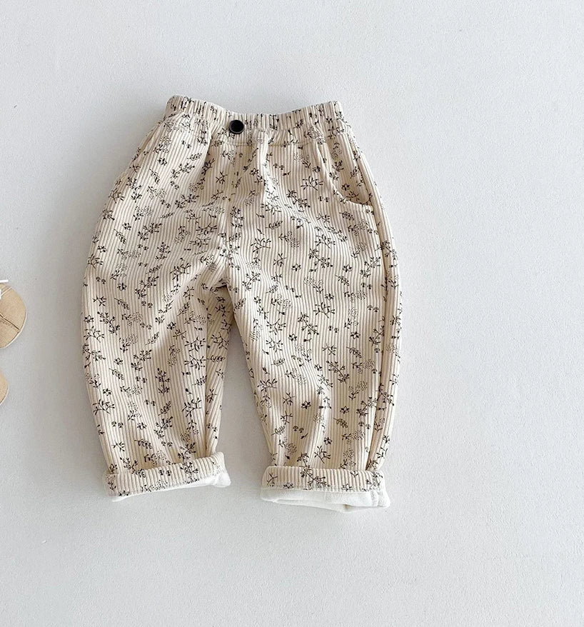 Warm Fleece-Lined Kids Pants - Floral & Leopard Print