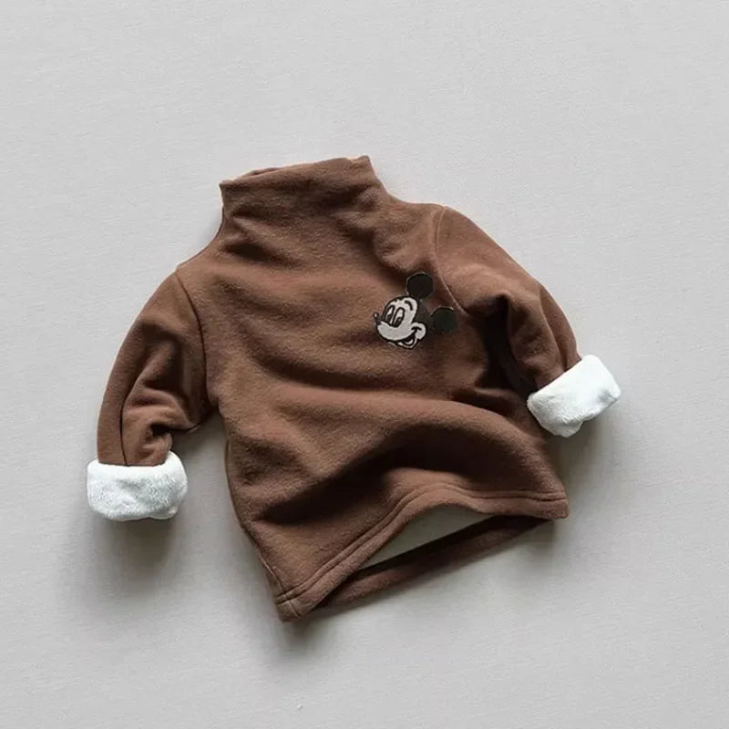 Mickey Mouse Soft Cotton Turtleneck Warm Fleece Tee