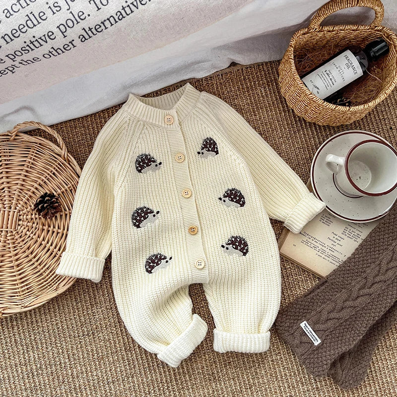 Soft Knit Hedgehog Embroidery Baby Romper