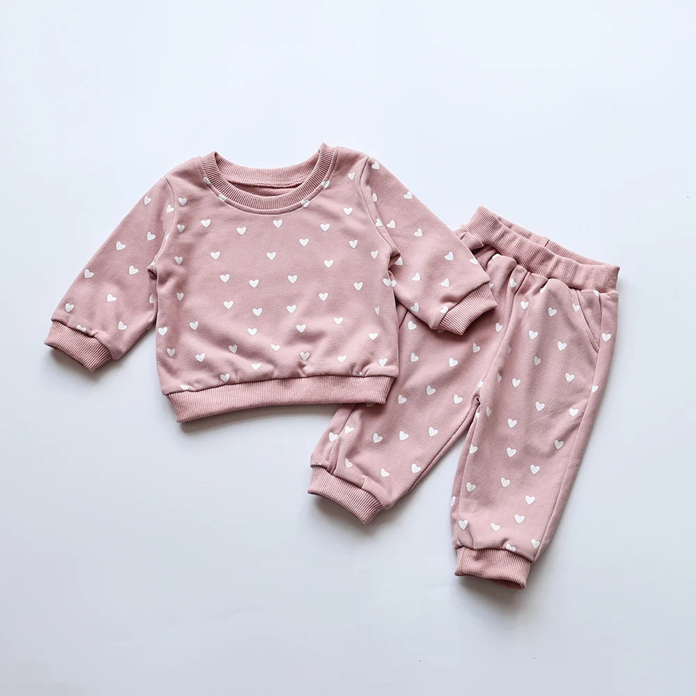 Heart Print Baby Hoodie & Pants Set