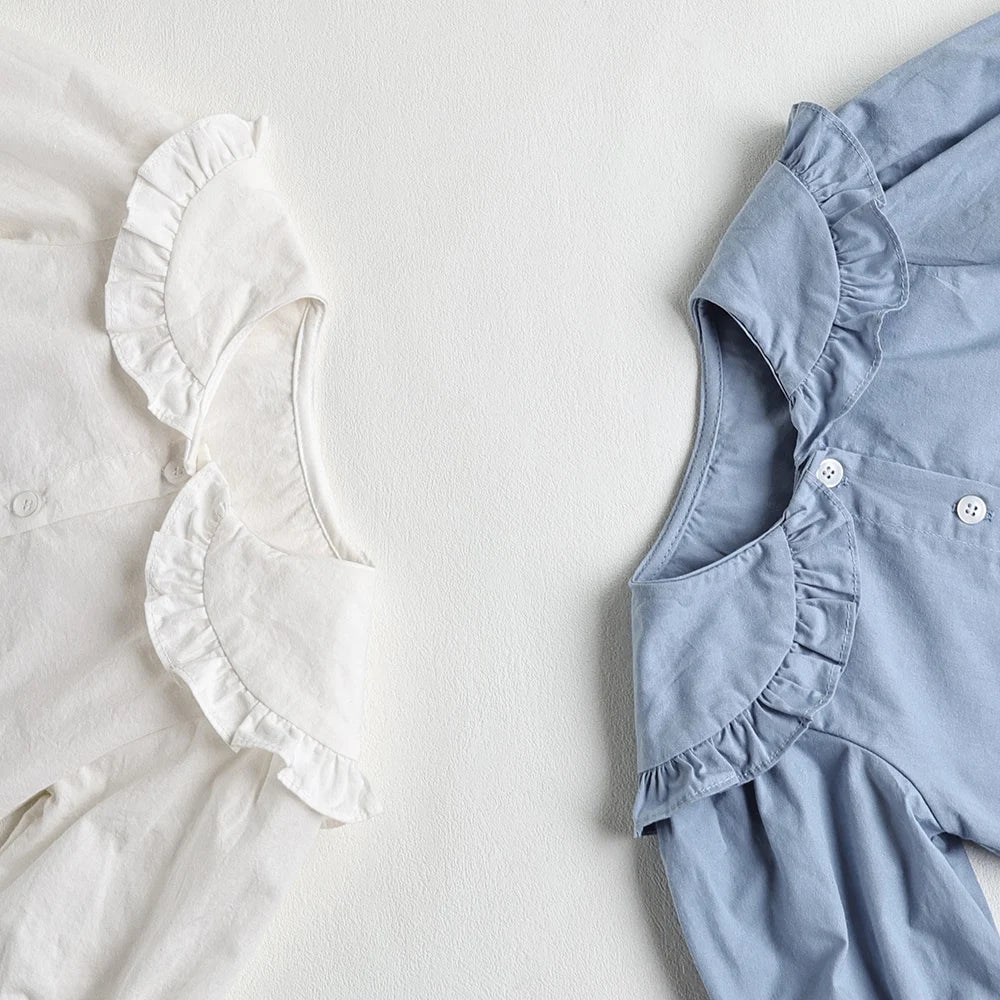 Peter Pan Collar Girls Bodysuit With Ruffle Sleeve