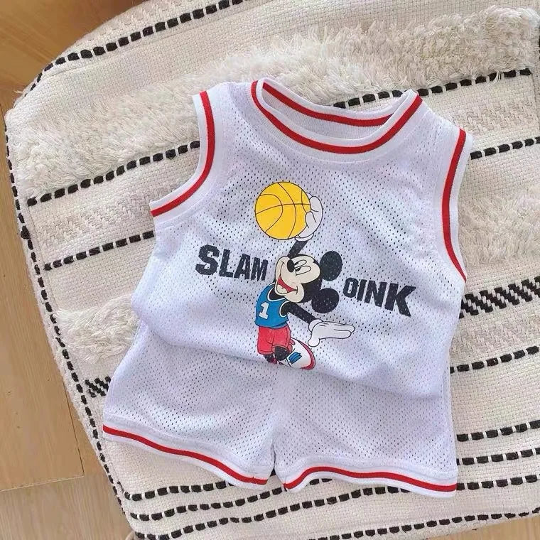 Mickey Crewneck Vest & Shorts Basketball Set