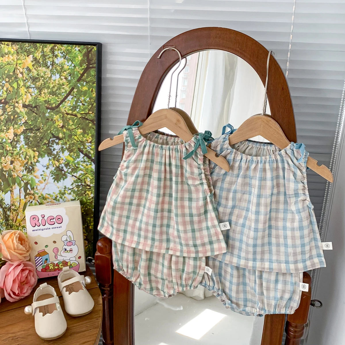 Plaid Shirt and Short Pants Set