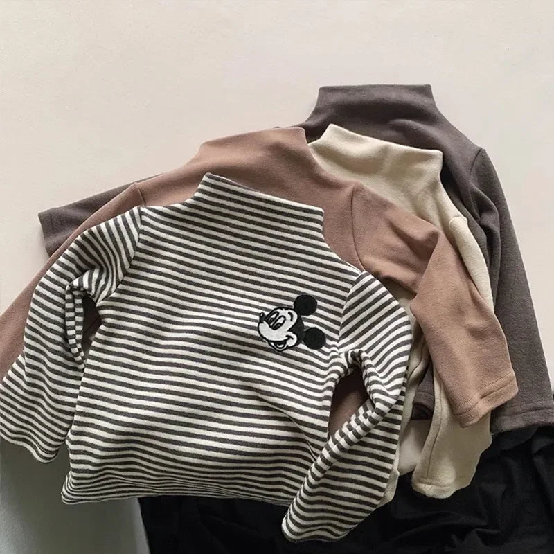 Mickey Mouse Soft Cotton Turtleneck Warm Fleece Tee