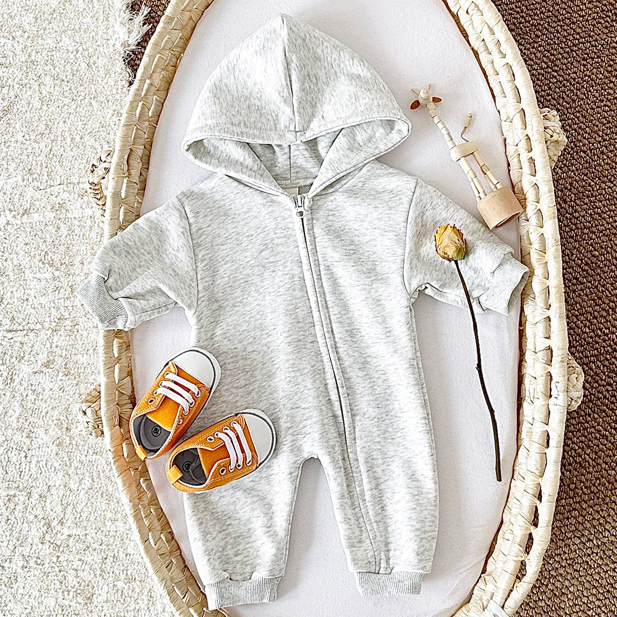 Baby Thick & Warm Zip-Up Hooded Bodysuits