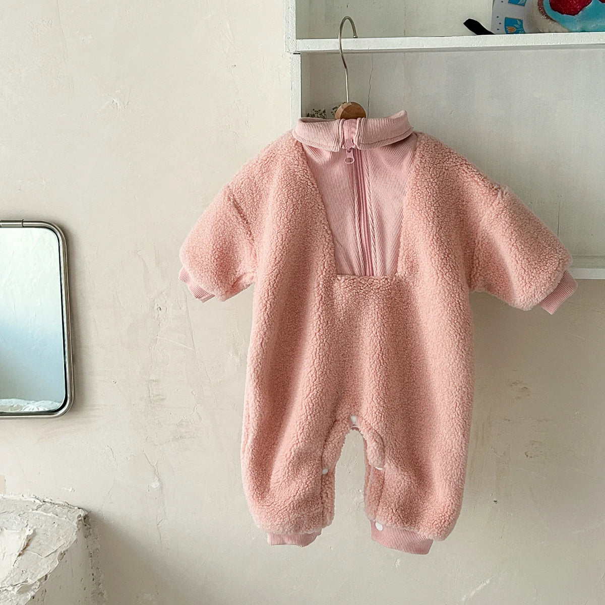 Winter Warm Zipper Baby Romper Solid Color Jumpsuit