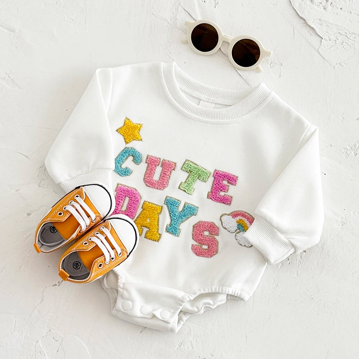 Bubble Romper Cute Letter Embroidery