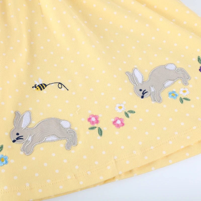 Girls 2025 Summer Cotton Rabbits With Flowers Dress