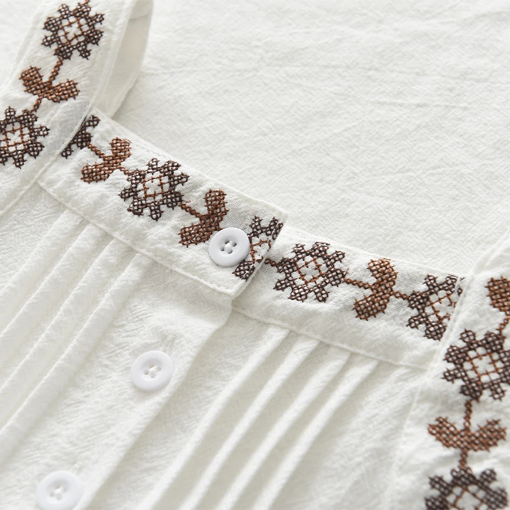 Cotton Embroidered Vest Top & Wide-Leg Pants Set