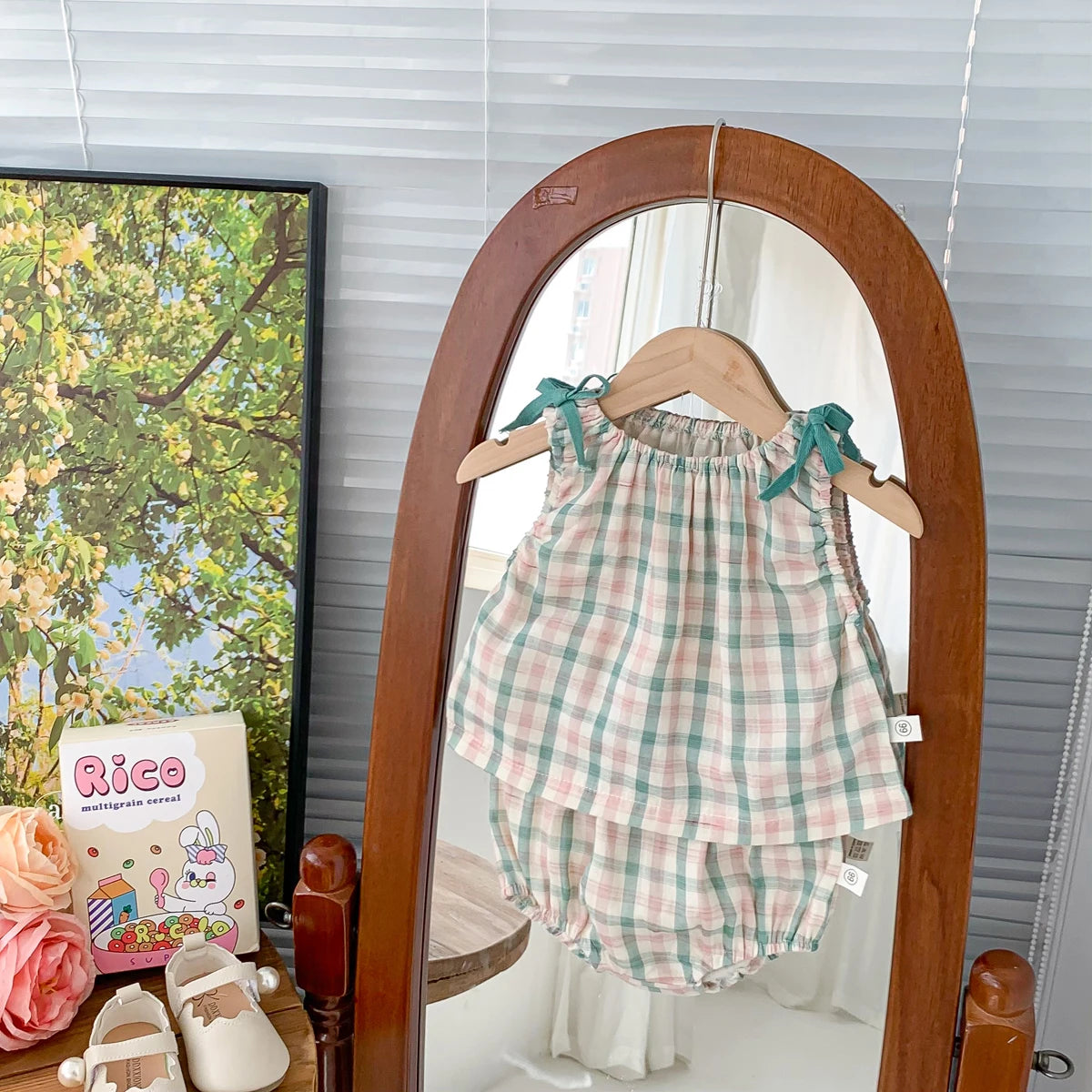 Plaid Shirt and Short Pants Set