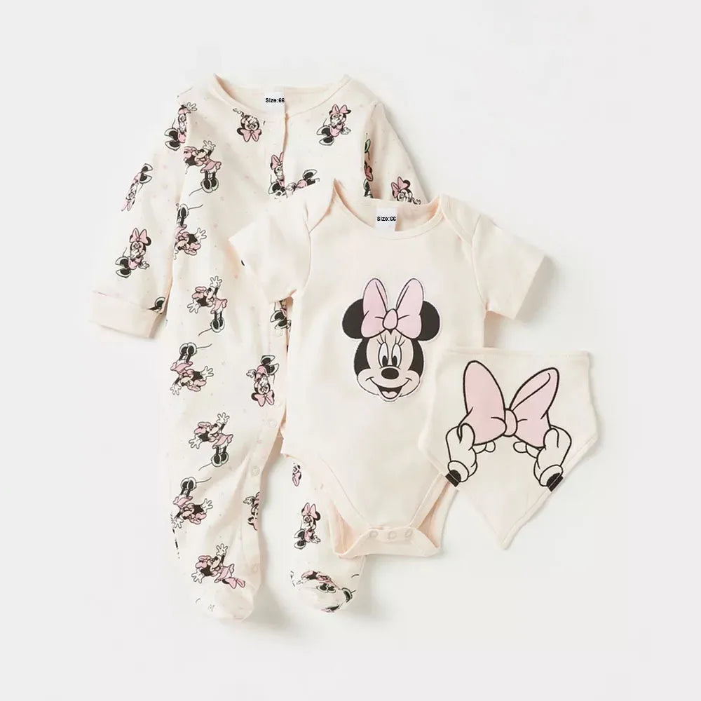 3Pcs Cotton Baby Rompers & Bib Set